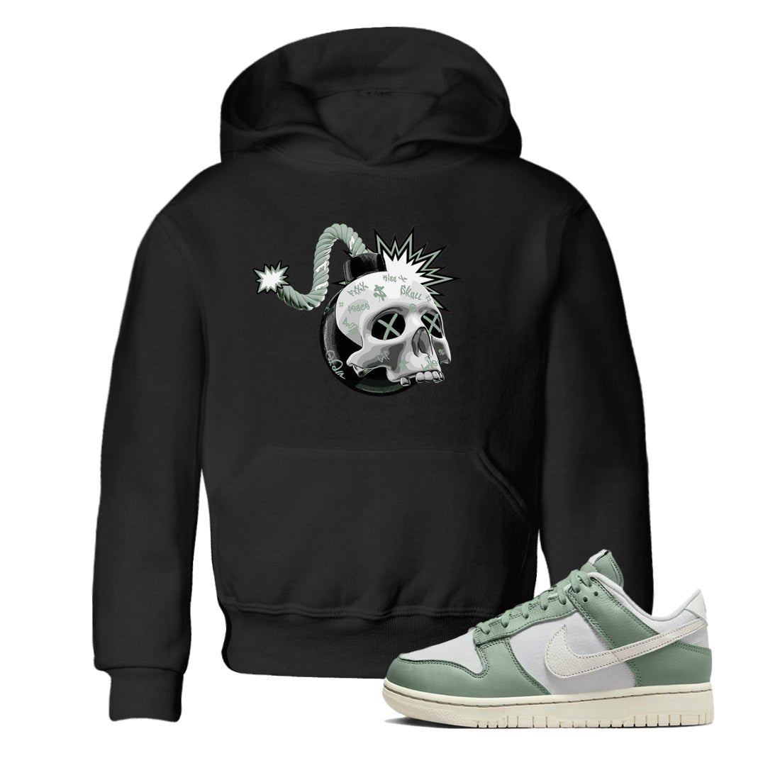 Dunk Mica Green Sneaker Match Tees Skull Bomb Sneaker Tees Dunk Low Mica Green Sneaker Release Tees Kids Shirts Black 1