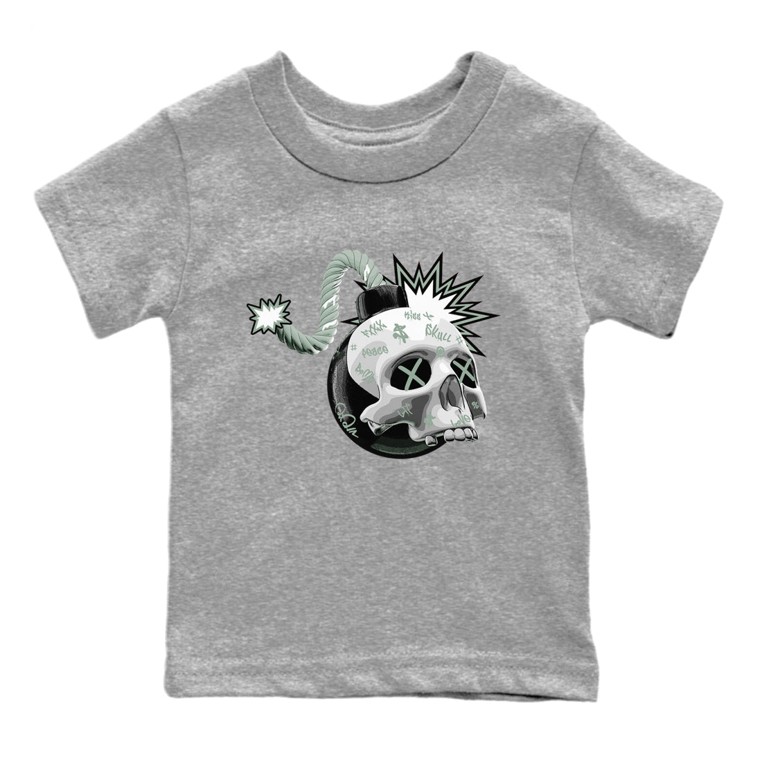 Dunk Mica Green Sneaker Match Tees Skull Bomb Sneaker Tees Dunk Low Mica Green Sneaker Release Tees Kids Shirts Heather Grey 2