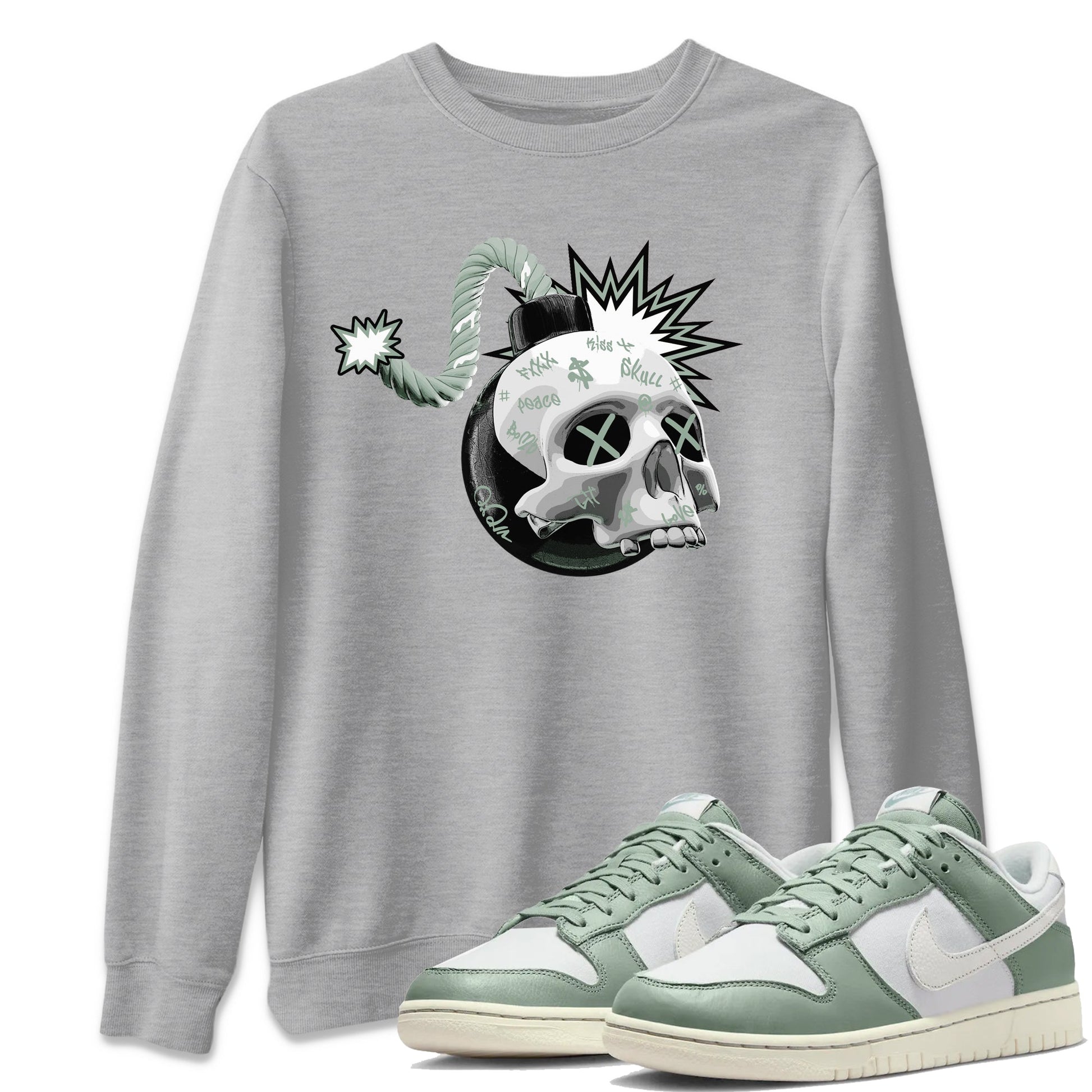 Dunk Mica Green Sneaker Match Tees Skull Bomb Sneaker Tees Dunk Low Mica Green Sneaker Release Tees Unisex Shirts Heather Grey 1