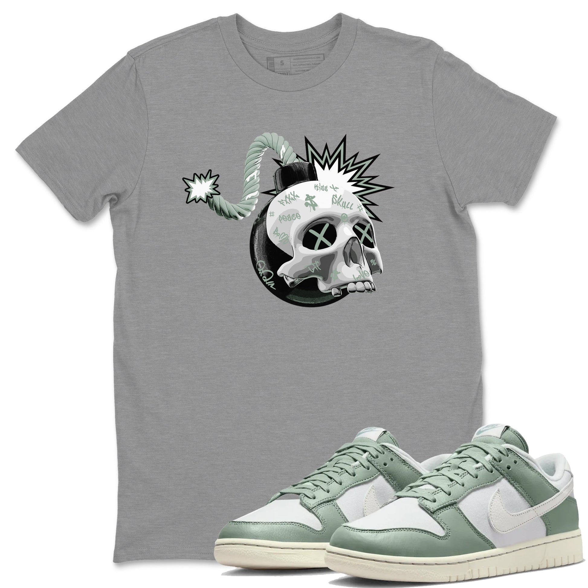 Dunk Mica Green Sneaker Match Tees Skull Bomb Sneaker Tees Dunk Low Mica Green Sneaker Release Tees Unisex Shirts Heather Grey 1