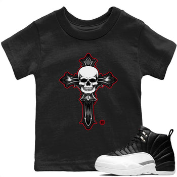 Jordan 12 Playoffs Sneaker Match Tees Skull Cross Sneaker Tees Jordan 12 Playoffs Sneaker Release Tees Kids Shirts