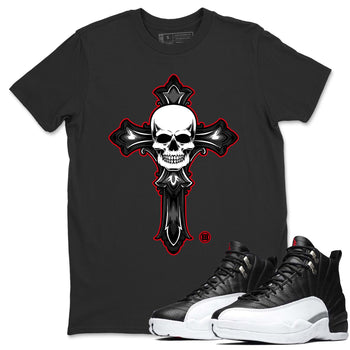 Jordan 12 Playoffs Sneaker Match Tees Skull Cross Sneaker Tees Jordan 12 Playoffs Sneaker Release Tees Unisex Shirts