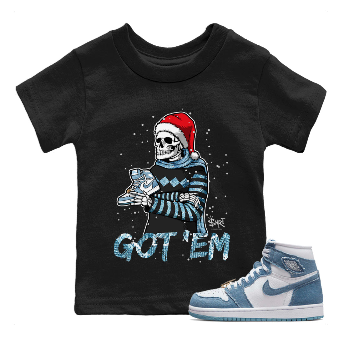 Jordan 1 Denim Sneaker Match Tees Skull Got Em Sneaker Tees Jordan 1 Denim Sneaker Release Tees Kids Shirts