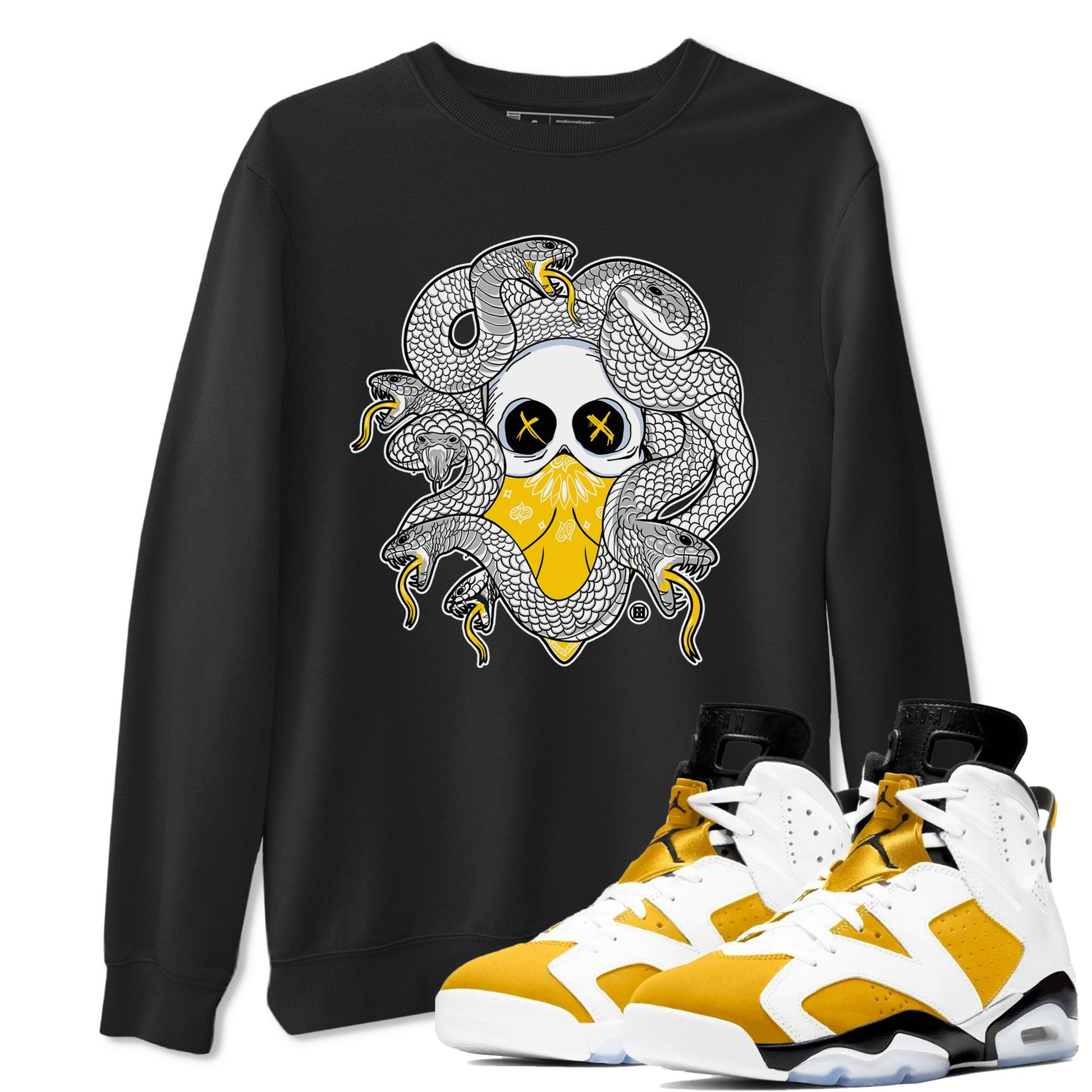 Air Jordan 6 Yellow Ochre shirt to match jordans Skull Medusa sneaker tees 6s Yellow Ochre SNRT Sneaker Tees Casual Crew Neck T-Shirt Unisex Black 1 T-Shirt