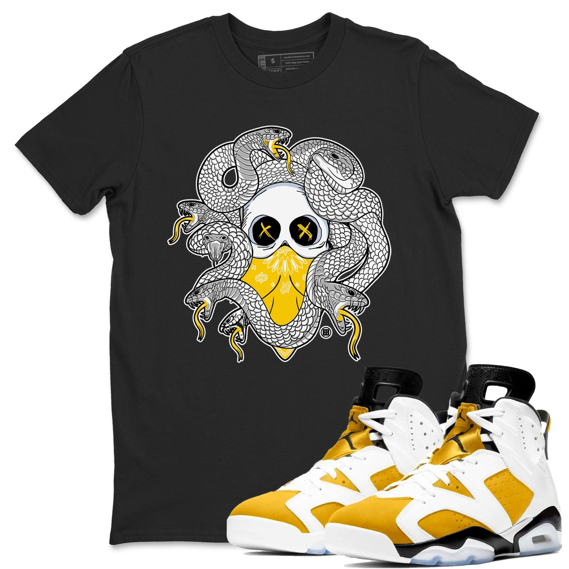 Air Jordan 6 Yellow Ochre shirt to match jordans Skull Medusa sneaker tees 6s Yellow Ochre SNRT Sneaker Tees Casual Crew Neck T-Shirt Unisex Black 1 T-Shirt