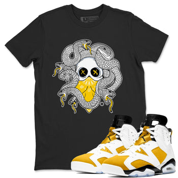 Air Jordan 6 Yellow Ochre shirt to match jordans Skull Medusa sneaker tees 6s Yellow Ochre SNRT Sneaker Tees Casual Crew Neck T-Shirt Unisex Black 1 T-Shirt