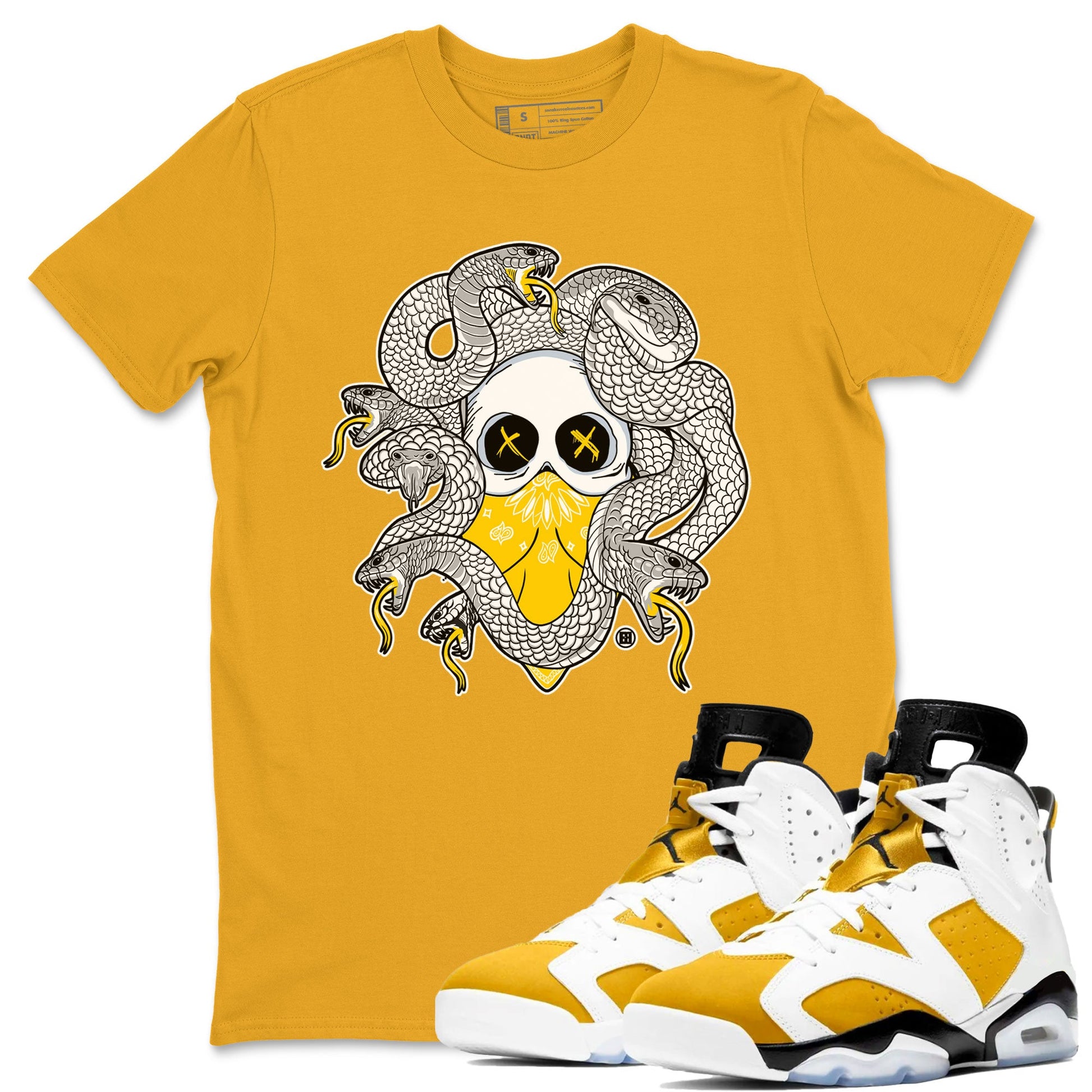 Air Jordan 6 Yellow Ochre shirt to match jordans Skull Medusa sneaker tees 6s Yellow Ochre SNRT Sneaker Tees Casual Crew Neck T-Shirt Unisex Gold 1 T-Shirt