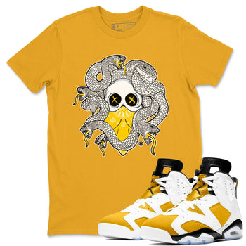 Air Jordan 6 Yellow Ochre shirt to match jordans Skull Medusa sneaker tees 6s Yellow Ochre SNRT Sneaker Tees Casual Crew Neck T-Shirt Unisex Gold 1 T-Shirt