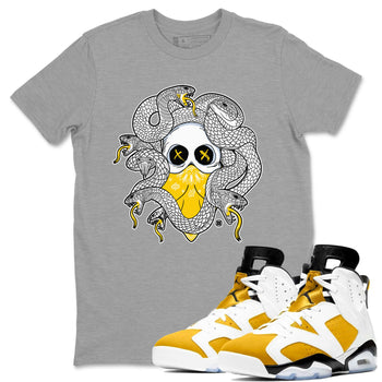 Air Jordan 6 Yellow Ochre shirt to match jordans Skull Medusa sneaker tees 6s Yellow Ochre SNRT Sneaker Tees Casual Crew Neck T-Shirt Unisex Heather Grey 1 T-Shirt