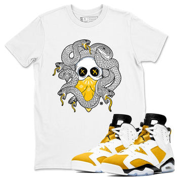 Air Jordan 6 Yellow Ochre shirt to match jordans Skull Medusa sneaker tees 6s Yellow Ochre SNRT Sneaker Tees Casual Crew Neck T-Shirt Unisex White 1 T-Shirt