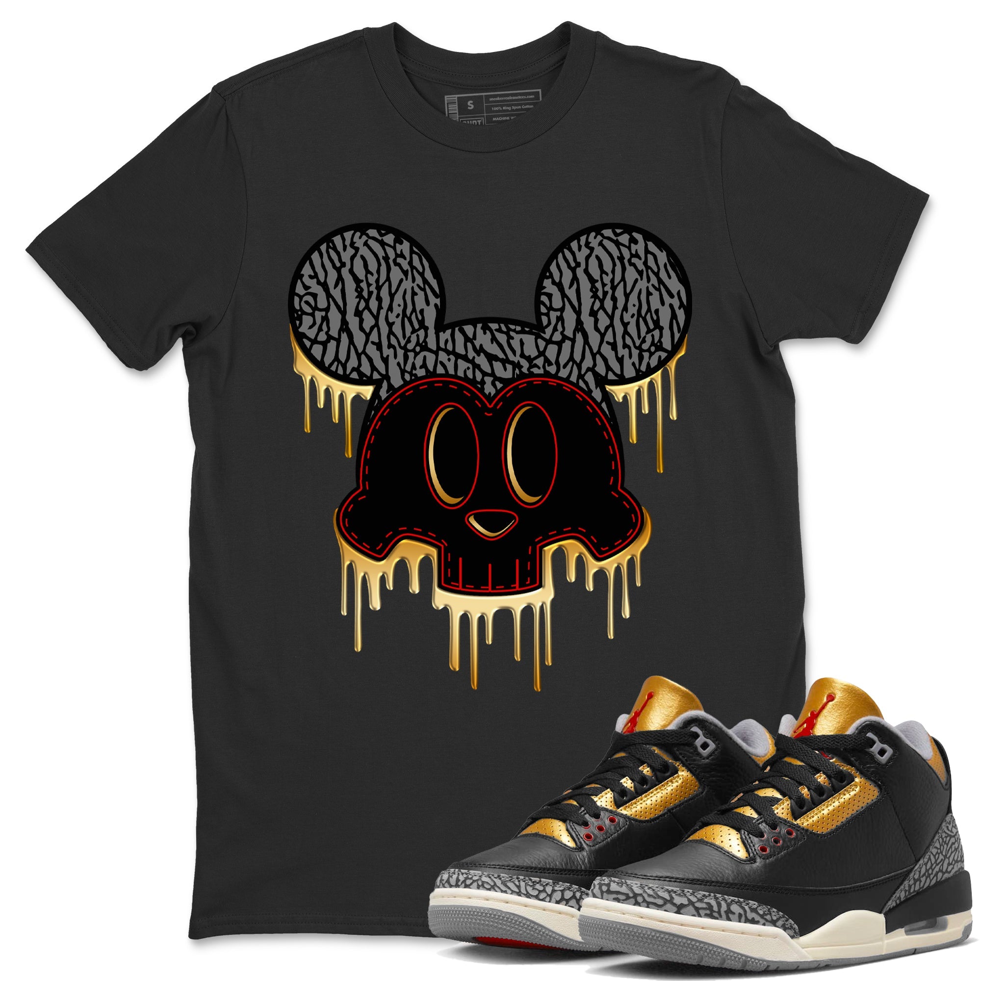 Jordan 3 Black Gold Sneaker Match Tees Skull Mouse Sneaker Tees Jordan 3 Black Gold Sneaker Release Tees Unisex Shirts