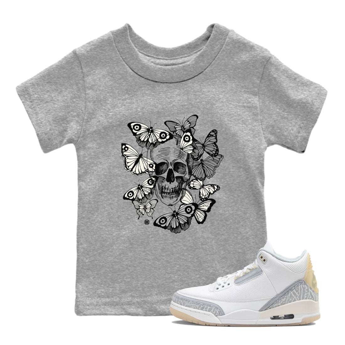 3 Ivory shirt to match jordans Skull With Butterflies sneaker tees Air Jordan 3 Ivory SNRT Sneaker Release Tees Streetwear baby toddler Heather Grey 1 cotton Shirt