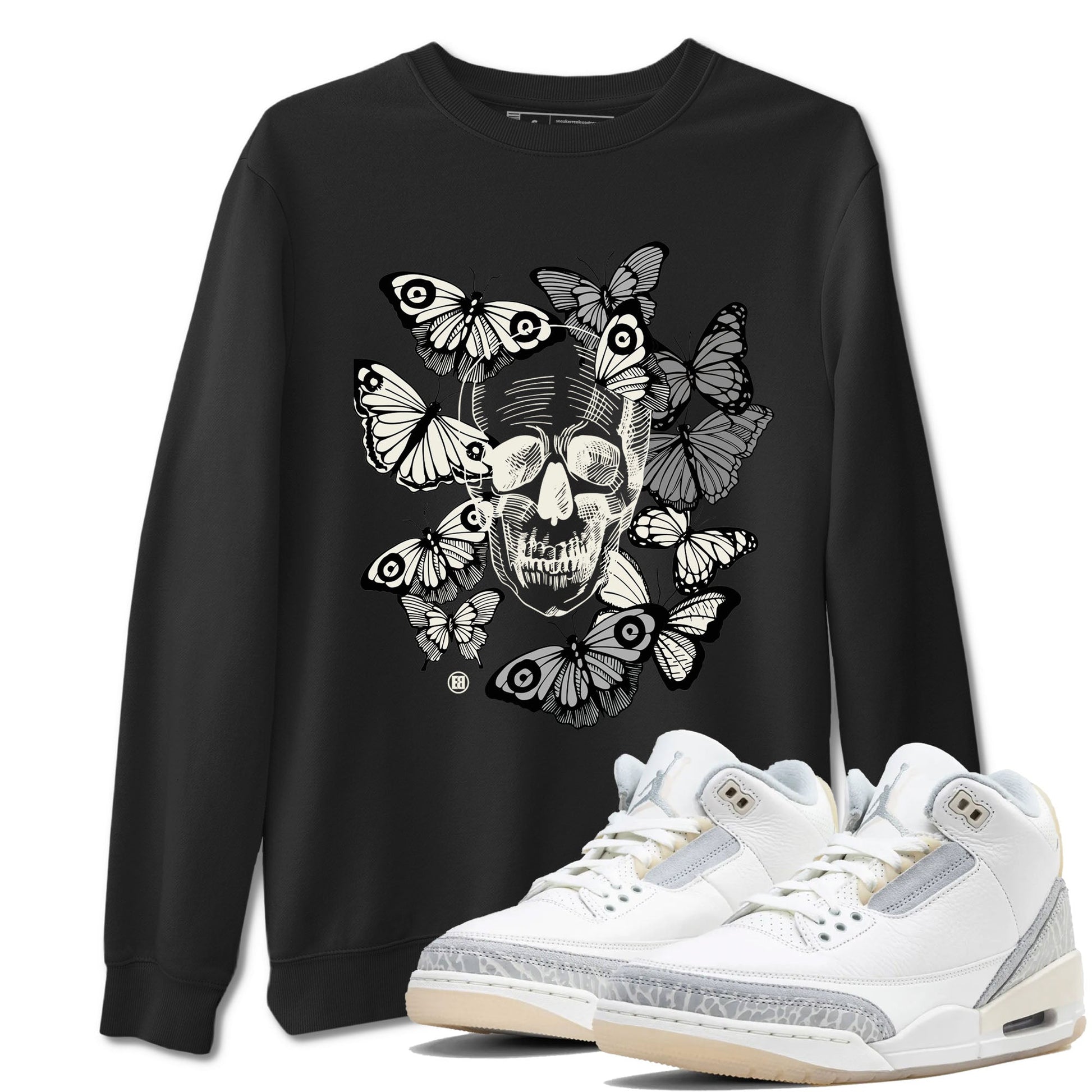 3 Ivory shirt to match jordans Skull With Butterflies sneaker tees Air Jordan 3 Ivory SNRT Sneaker Release Tees Streetwear unisex cotton Black 1 crew neck shirt