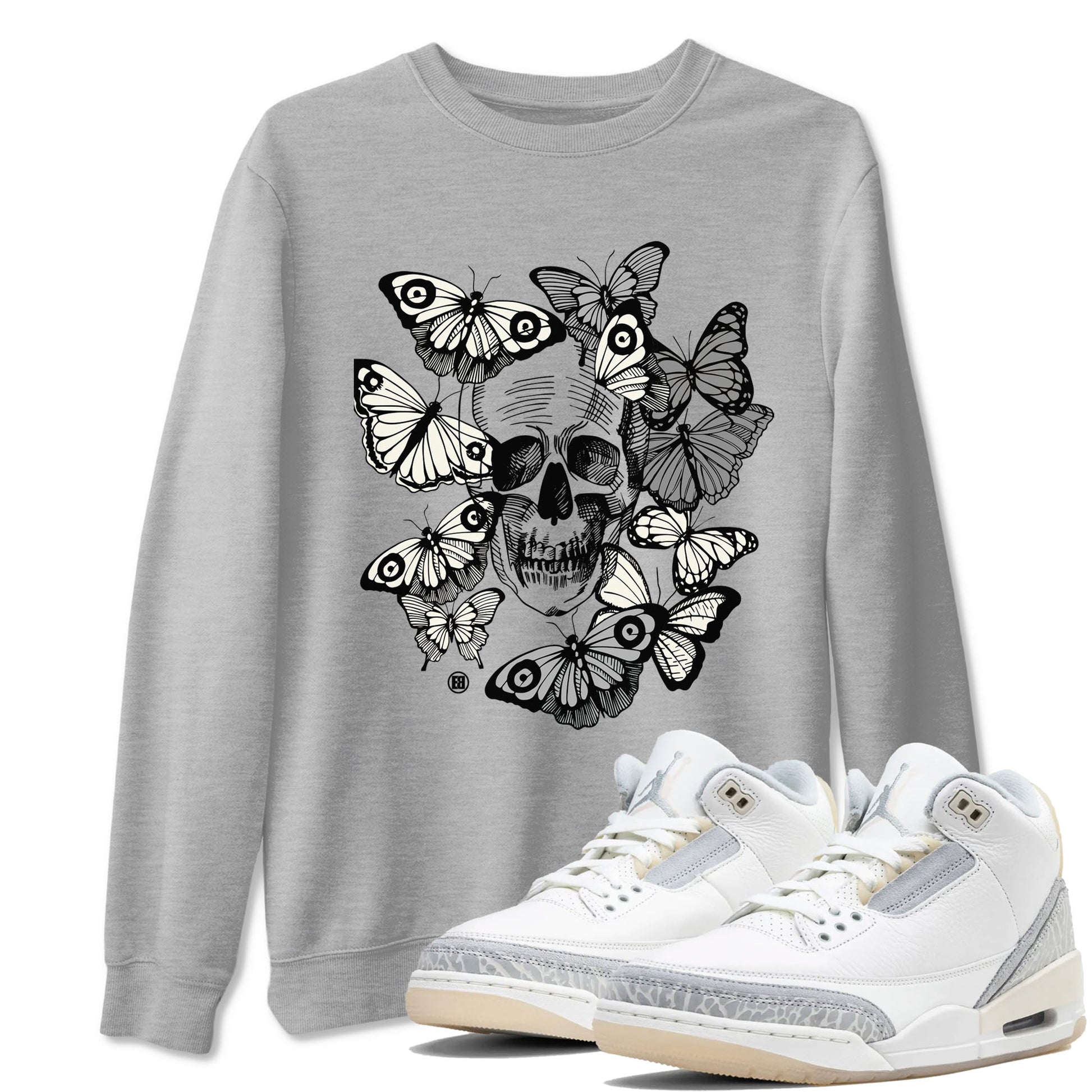3 Ivory shirt to match jordans Skull With Butterflies sneaker tees Air Jordan 3 Ivory SNRT Sneaker Release Tees Streetwear unisex cotton Heather Grey 1 crew neck shirt
