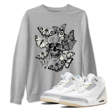3 Ivory shirt to match jordans Skull With Butterflies sneaker tees Air Jordan 3 Ivory SNRT Sneaker Release Tees Streetwear unisex cotton Heather Grey 1 crew neck shirt