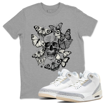 3 Ivory shirt to match jordans Skull With Butterflies sneaker tees Air Jordan 3 Ivory SNRT Sneaker Release Tees Streetwear unisex cotton Heather Grey 1 crew neck shirt