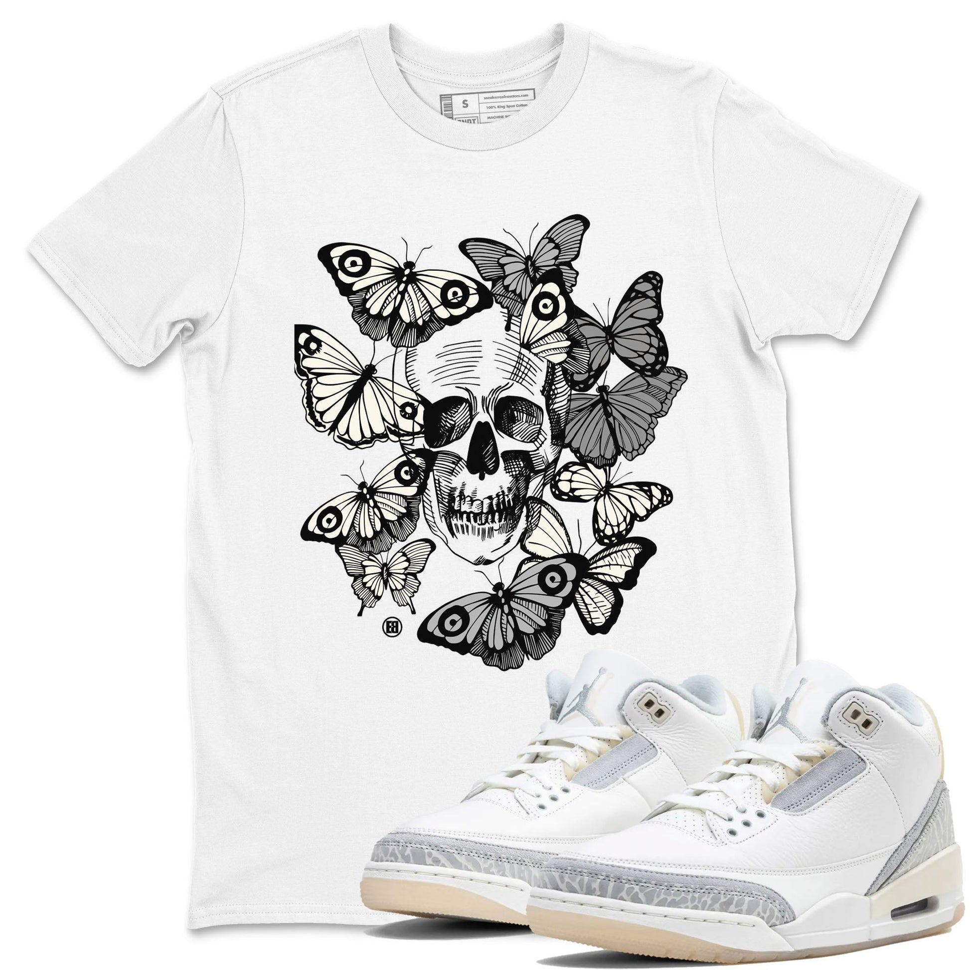 3 Ivory shirt to match jordans Skull With Butterflies sneaker tees Air Jordan 3 Ivory SNRT Sneaker Release Tees Streetwear unisex cotton White 1 crew neck shirt