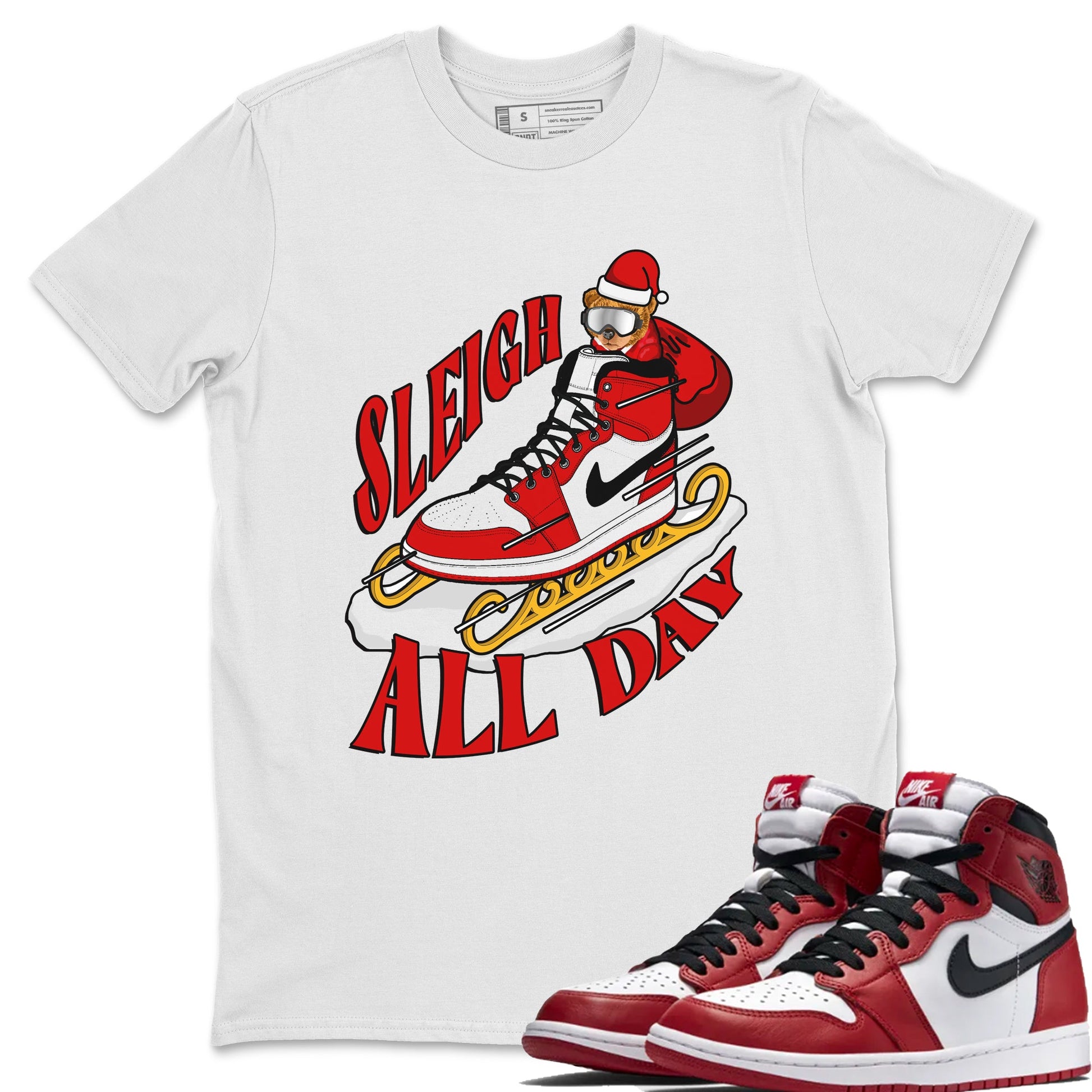 Air Jordan 1 Chicago shirt to match jordans Sleigh All Day sneaker tees christmas gift Xmas outfit AJ1 Chicago SNRT Sneaker Release Tees Unisex White 1 T-Shirt