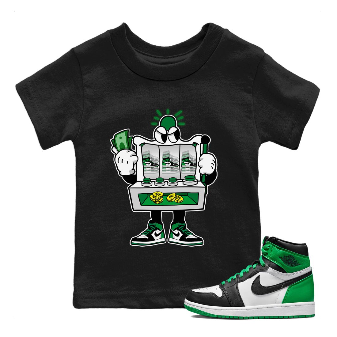 Air Jordan 1 Celtics Sneaker Match Tees Slot Machine Sneaker Tees Air Jordan 1 High OG Celtics Sneaker Release Tees Kids Shirts Black 1