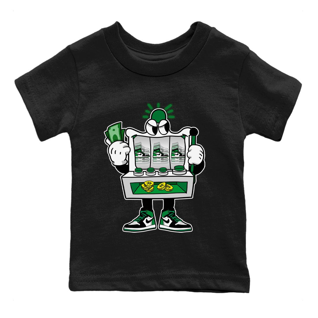 Air Jordan 1 Celtics Sneaker Match Tees Slot Machine Sneaker Tees Air Jordan 1 High OG Celtics Sneaker Release Tees Kids Shirts Black 2