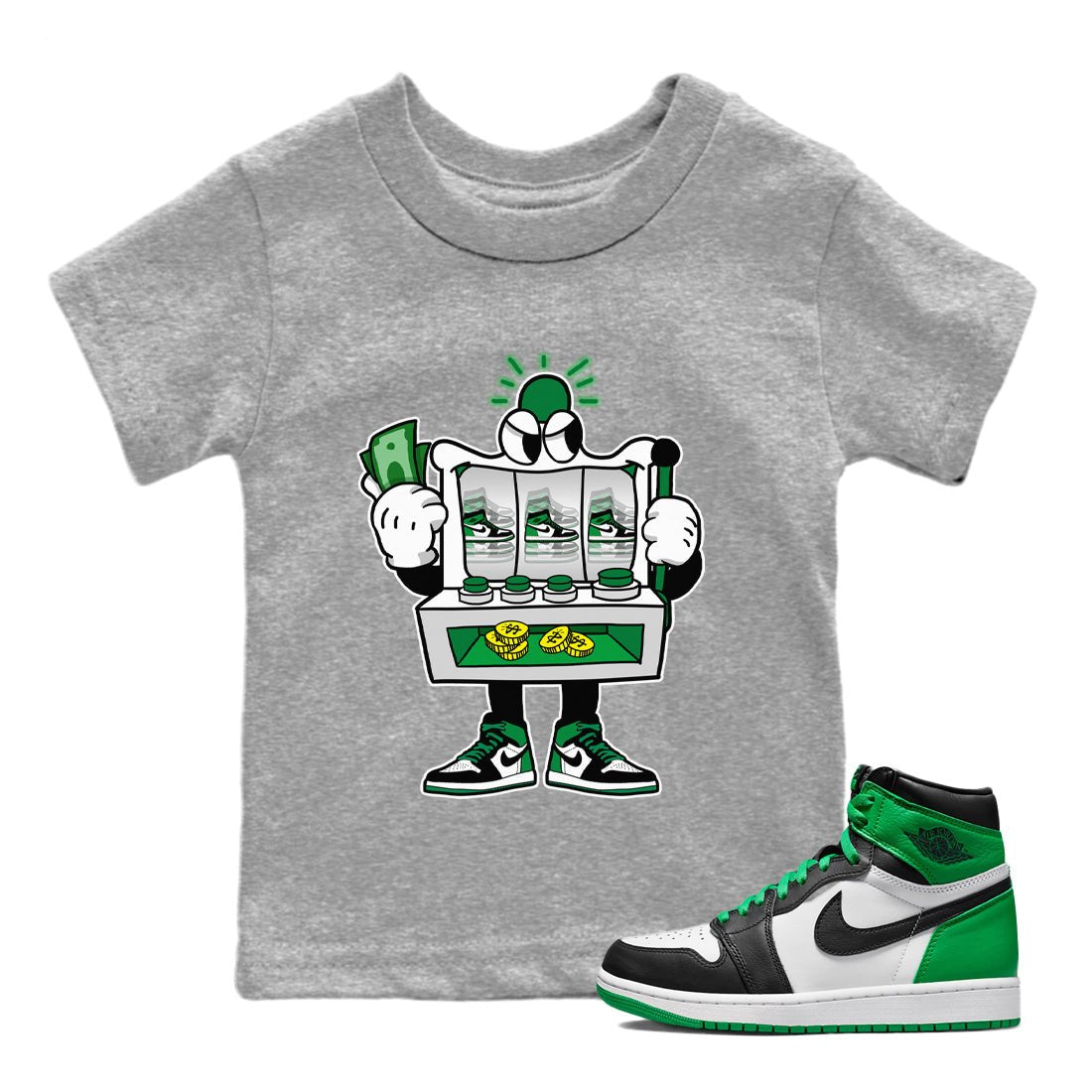 Air Jordan 1 Celtics Sneaker Match Tees Slot Machine Sneaker Tees Air Jordan 1 High OG Celtics Sneaker Release Tees Kids Shirts Heather Grey 1