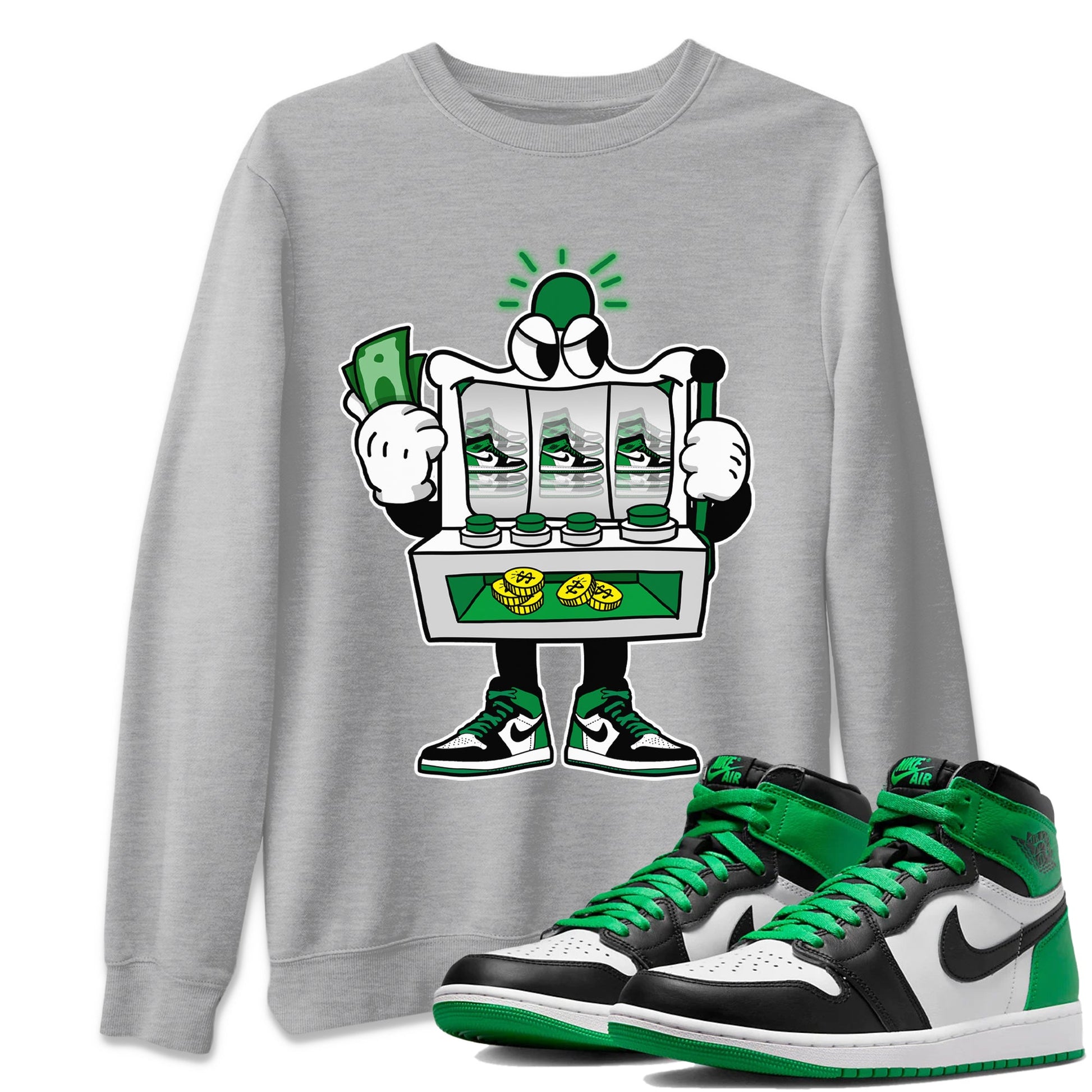 Air Jordan 1 Celtics Sneaker Match Tees Slot Machine Sneaker Tees Air Jordan 1 High OG Celtics Sneaker Release Tees Unisex Shirts Heather Grey 1