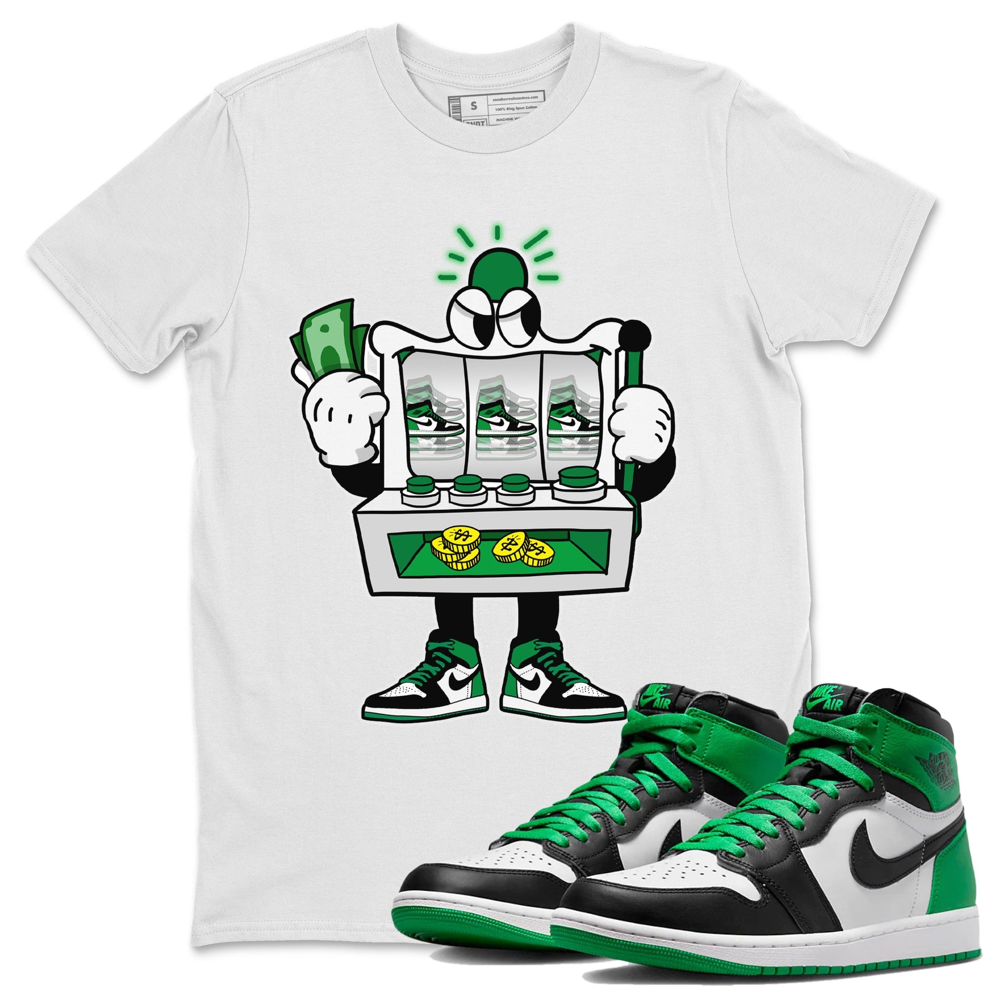 Air Jordan 1 Celtics Sneaker Match Tees Slot Machine Sneaker Tees Air Jordan 1 High OG Celtics Sneaker Release Tees Unisex Shirts White 1