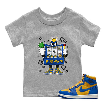 Jordan 1 Game Royal Varsity Maize Sneaker Match Tees Slot Machine Sneaker Tees Jordan 1 Game Royal Varsity Maize Sneaker Release Tees Kids Shirts