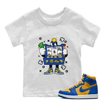 Jordan 1 Game Royal Varsity Maize Sneaker Match Tees Slot Machine Sneaker Tees Jordan 1 Game Royal Varsity Maize Sneaker Release Tees Kids Shirts