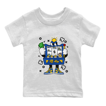 Jordan 1 Game Royal Varsity Maize Sneaker Match Tees Slot Machine Sneaker Tees Jordan 1 Game Royal Varsity Maize Sneaker Release Tees Kids Shirts