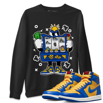 Jordan 1 Game Royal Varsity Maize Sneaker Match Tees Slot Machine Sneaker Tees Jordan 1 Game Royal Varsity Maize Sneaker Release Tees Unisex Shirts