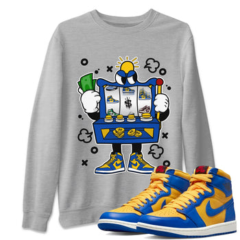 Jordan 1 Game Royal Varsity Maize Sneaker Match Tees Slot Machine Sneaker Tees Jordan 1 Game Royal Varsity Maize Sneaker Release Tees Unisex Shirts