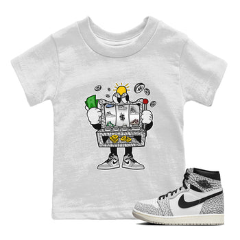 Jordan 1 White Cement Sneaker Match Tees Slot Machine Sneaker Tees Jordan 1 White Cement Sneaker Release Tees Kids Shirts