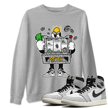 Jordan 1 White Cement Sneaker Match Tees Slot Machine Sneaker Tees Jordan 1 White Cement Sneaker Release Tees Unisex Shirts