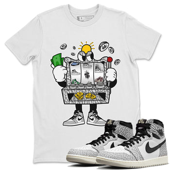 Jordan 1 White Cement Sneaker Match Tees Slot Machine Sneaker Tees Jordan 1 White Cement Sneaker Release Tees Unisex Shirts