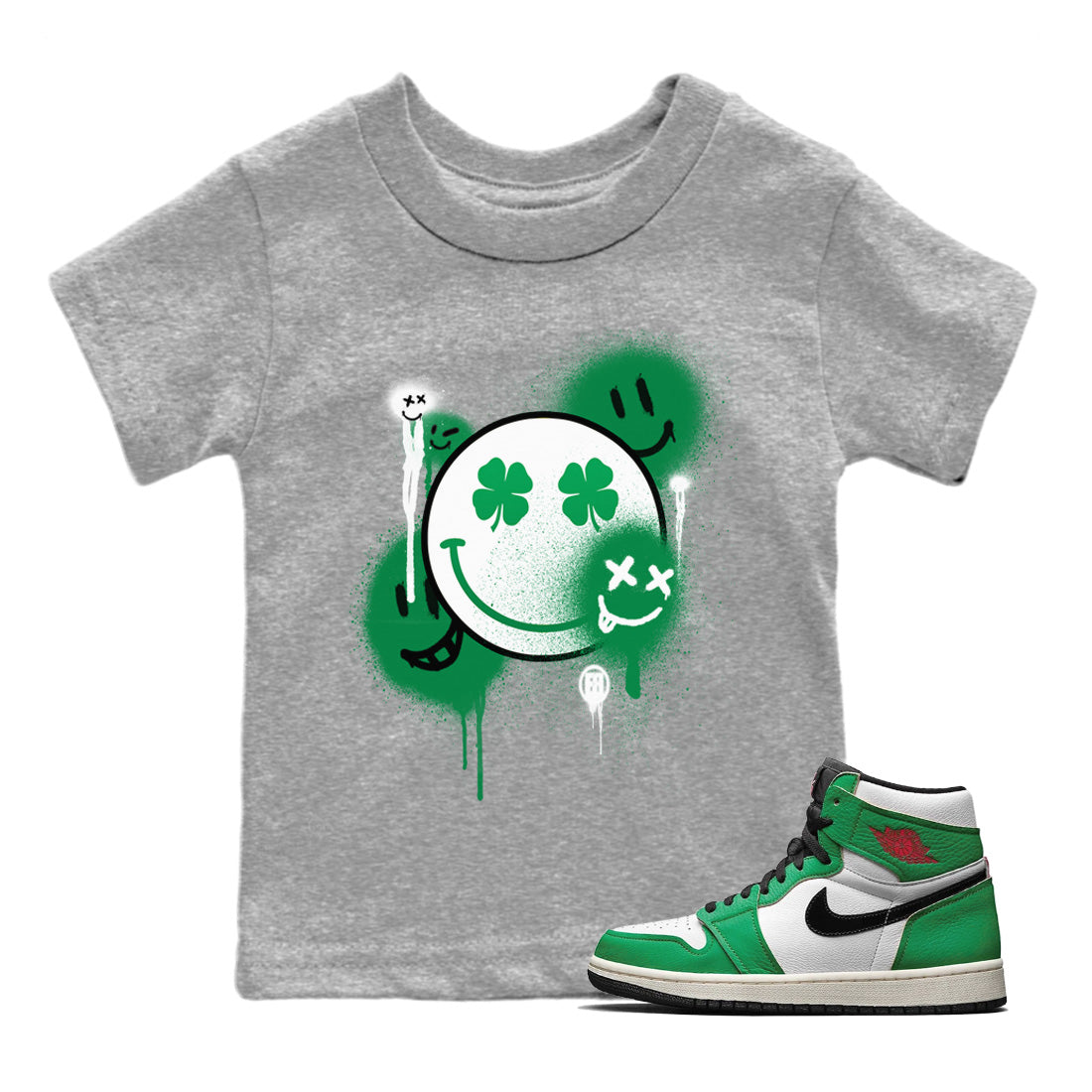 Jordan 1 Lucky Green Sneaker Match Tees Smile Painting Sneaker Tees Jordan 1 Lucky Green Sneaker Release Tees Kids Shirts