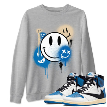 Jordan 1 Travis Scott Fragment Sneaker Match Tees Smile Painting Sneaker Tees Jordan 1 Travis Scott Fragment Sneaker Release Tees Unisex Shirts