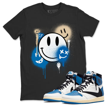 Jordan 1 Travis Scott Fragment Sneaker Match Tees Smile Painting Sneaker Tees Jordan 1 Travis Scott Fragment Sneaker Release Tees Unisex Shirts