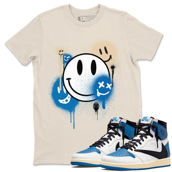 Jordan 1 Travis Scott Fragment Sneaker Match Tees Smile Painting Sneaker Tees Jordan 1 Travis Scott Fragment Sneaker Release Tees Unisex Shirts