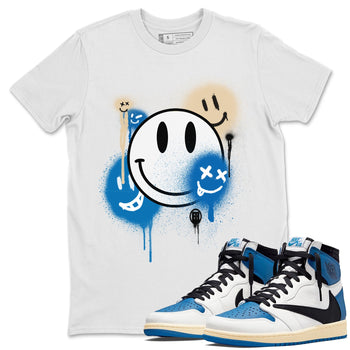 Jordan 1 Travis Scott Fragment Sneaker Match Tees Smile Painting Sneaker Tees Jordan 1 Travis Scott Fragment Sneaker Release Tees Unisex Shirts