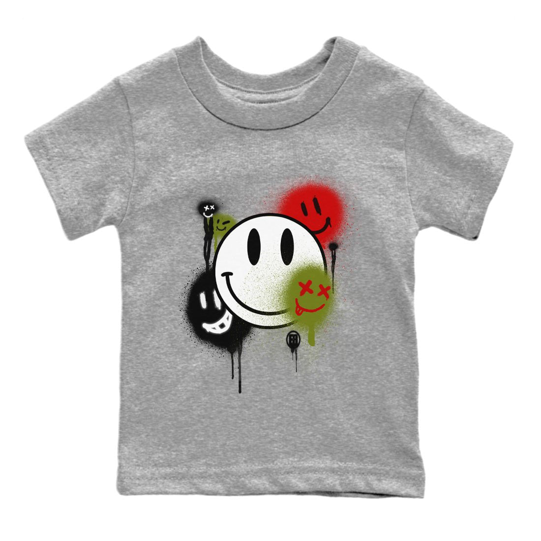 Air Jordan 1 Travis Scott Olive Sneaker Match Tees Smile Painting Sneaker Tees Air Jordan 1 Low x Travis Scott x Olive Sneaker Release Tees Kids Shirts Heather Grey 2