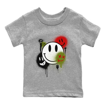 Air Jordan 1 Travis Scott Olive Sneaker Match Tees Smile Painting Sneaker Tees Air Jordan 1 Low x Travis Scott x Olive Sneaker Release Tees Kids Shirts Heather Grey 2