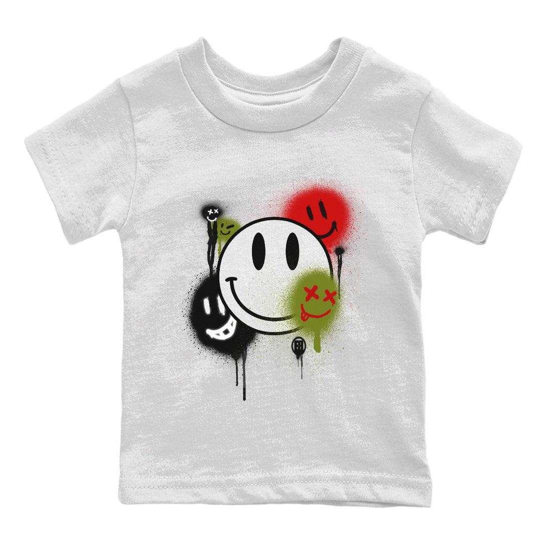 Air Jordan 1 Travis Scott Olive Sneaker Match Tees Smile Painting Sneaker Tees Air Jordan 1 Low x Travis Scott x Olive Sneaker Release Tees Kids Shirts White 2