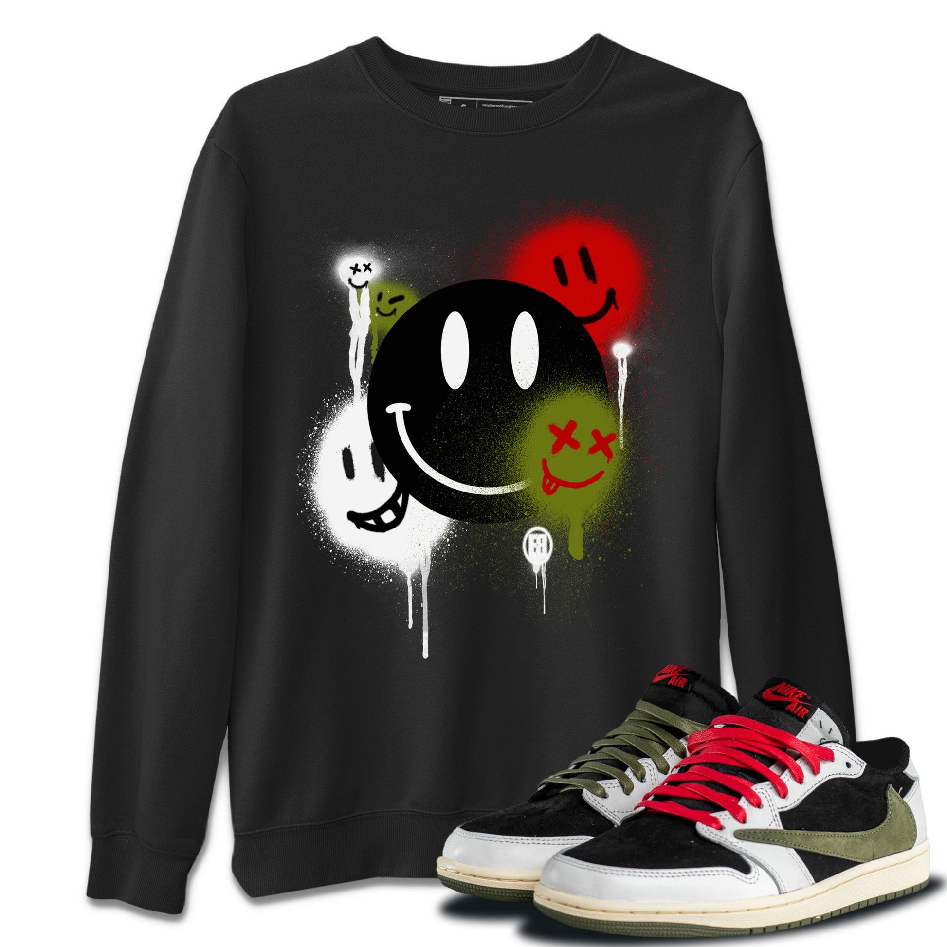 Air Jordan 1 Travis Scott Olive Smile Painting Crew Neck Sneaker Tees Air Jordan 1 Low x Travis Scott x Olive Sneaker T-Shirts Washing and Care Tip
