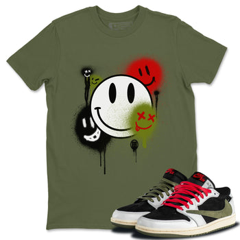 Air Jordan 1 Travis Scott Olive Smile Painting Crew Neck Sneaker Tees Air Jordan 1 Low x Travis Scott x Olive Sneaker T-Shirts Size Chart