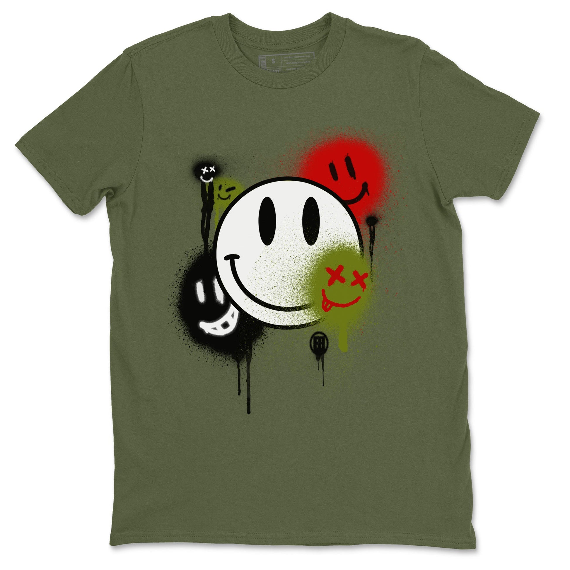 Air Jordan 1 Travis Scott Olive Sneaker Match Tees Smile Painting Sneaker Tees Air Jordan 1 Low x Travis Scott x Olive Sneaker Release Tees Unisex Shirts Military Green 2