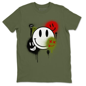 Air Jordan 1 Travis Scott Olive Sneaker Match Tees Smile Painting Sneaker Tees Air Jordan 1 Low x Travis Scott x Olive Sneaker Release Tees Unisex Shirts Military Green 2