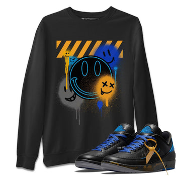 Jordan 2 OFF-WHITE Black Blue Sneaker Match Tees Smile Painting Sneaker Tees Jordan 2 OFF-WHITE Black Blue Sneaker Release Tees Unisex Shirts