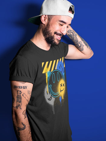 Jordan 2 OFF-WHITE Black Blue Sneaker Match Tees Smile Painting Sneaker Tees Jordan 2 OFF-WHITE Black Blue Sneaker Release Tees Unisex Shirts