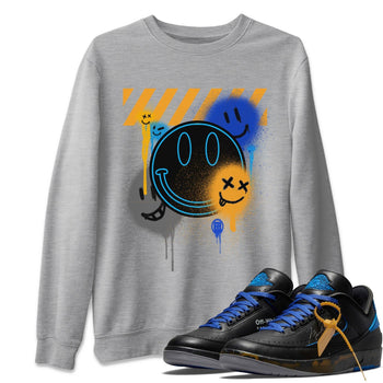 Jordan 2 OFF-WHITE Black Blue Sneaker Match Tees Smile Painting Sneaker Tees Jordan 2 OFF-WHITE Black Blue Sneaker Release Tees Unisex Shirts